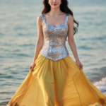 Chân dung thanh lịch của cô gái trẻ bên bờ biển hoàng hôn đẹp tựa mơ