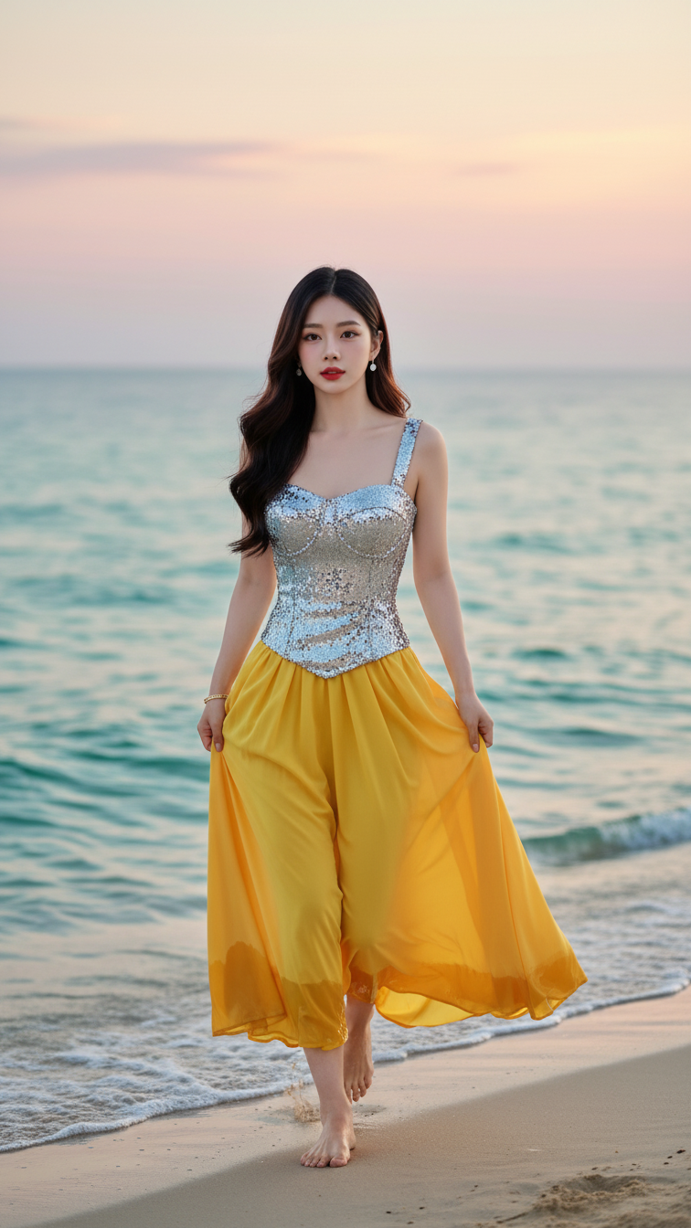Chân dung cô gái trẻ tuyệt đẹp bên bờ biển và phong cách đầy tự tin