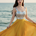 Vẽ chân dung cô gái trẻ bên bờ biển với phong cách thanh lịch và tinh tế