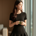 Chân dung nữ thanh lịch trong không gian tối giản và ánh sáng tự nhiên