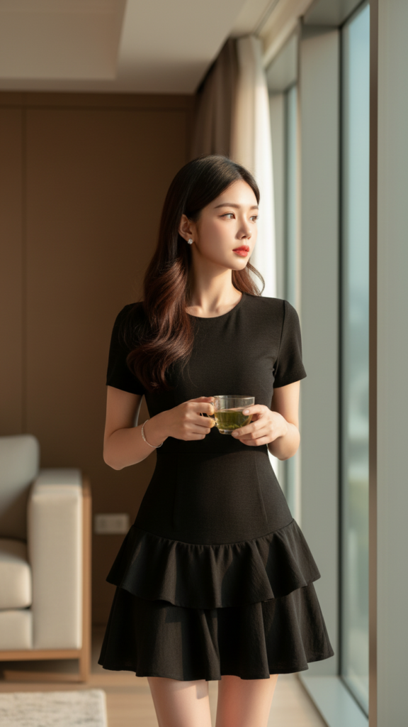 Chân dung nữ thanh lịch trong không gian tối giản và ánh sáng tự nhiên