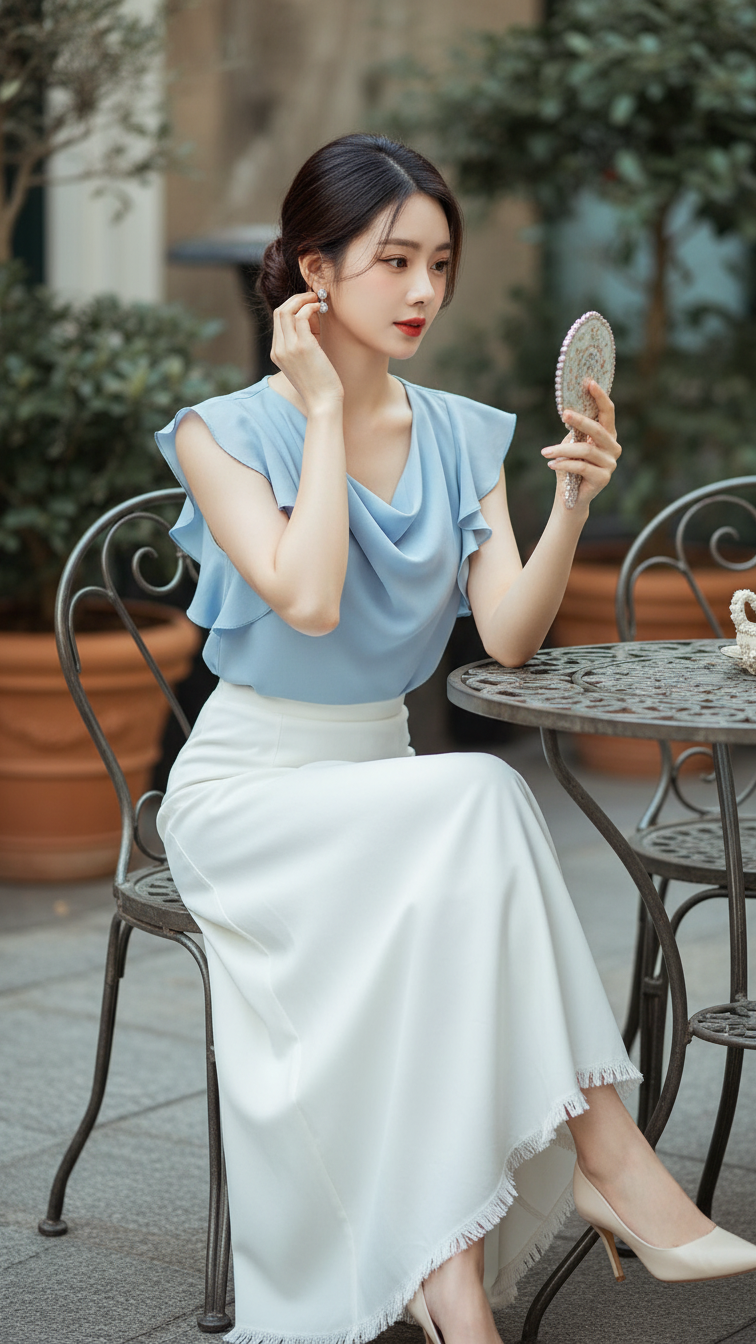 Chân dung thanh lịch của cô gái trẻ giữa không gian quán cafe sang trọng