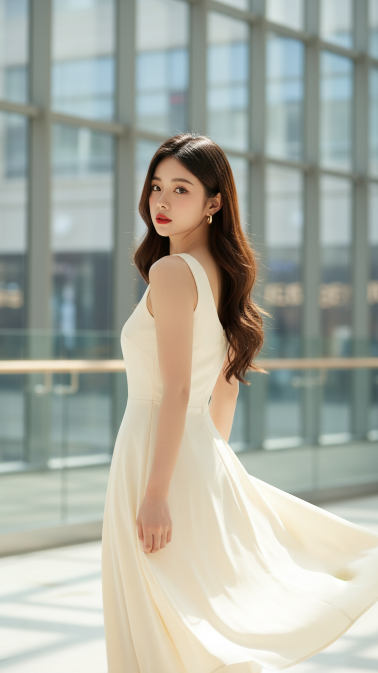 Vẻ đẹp tự nhiên của cô gái Á Đông tại trung tâm mua sắm sang trọng