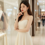 Chân dung thanh lịch của cô gái trẻ giữa không gian mua sắm sang trọng