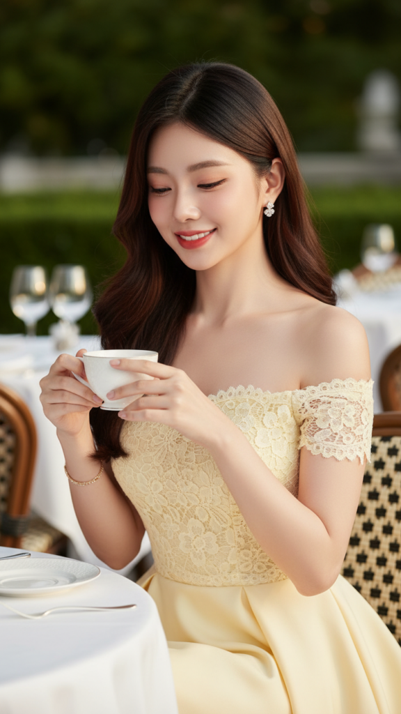 Chân dung thiếu nữ thanh lịch trong không gian cà phê sang trọng