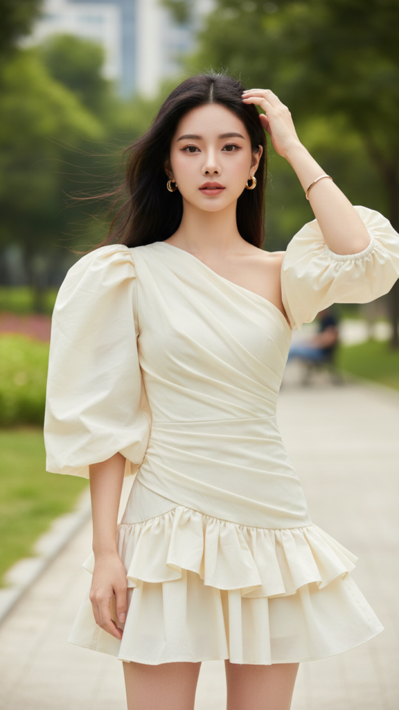 Chân dung trẻ trung và thanh lịch của cô nàng châu Á trong công viên đô thị