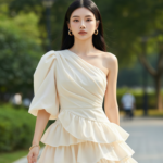 Chân dung cô gái châu Á thanh lịch trong công viên đô thị vào ánh sáng tự nhiên