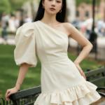 Chân dung cô gái trẻ thanh lịch giữa công viên đô thị thời thượng