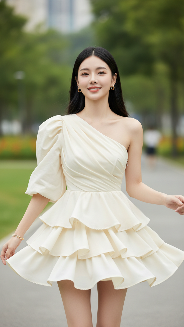 Chân dung thanh lịch của cô gái trẻ tại công viên đô thị.