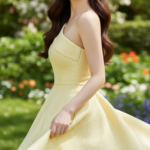 Chân dung cô gái trẻ đầy tự tin trong trang phục thanh lịch giữa khu vườn tươi đẹp