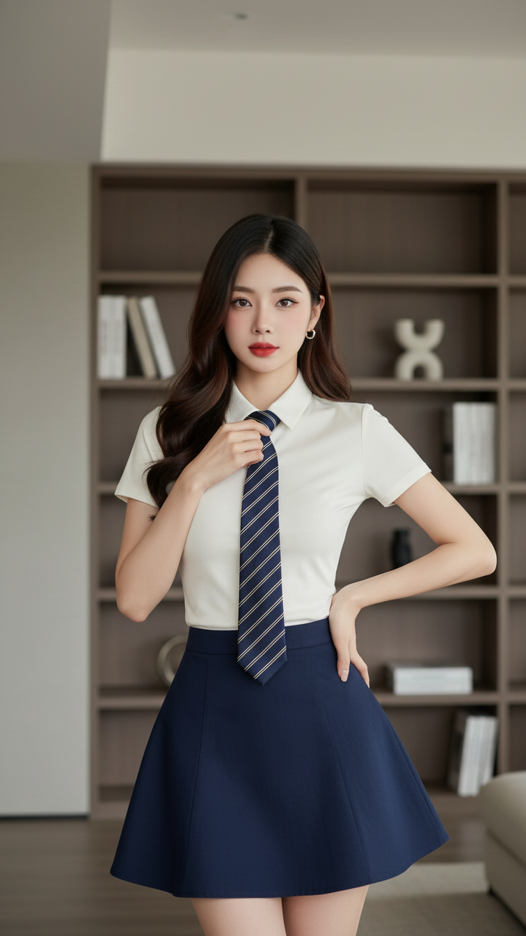 Chân dung cô gái trẻ tự tin với phong cách tối giản và thanh lịch trong không gian hiện đại