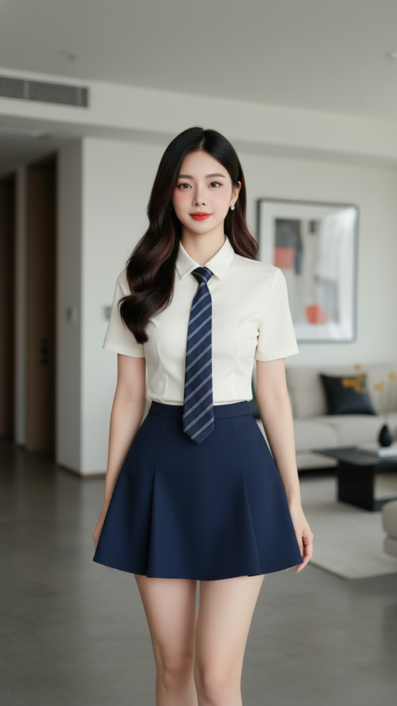 Chân dung hiện thực của cô gái trẻ đầy tự tin trong không gian tối giản.