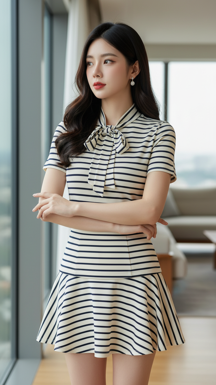 Tạo chân dung thực tế của cô gái trẻ đầy tự tin trong không gian hiện đại