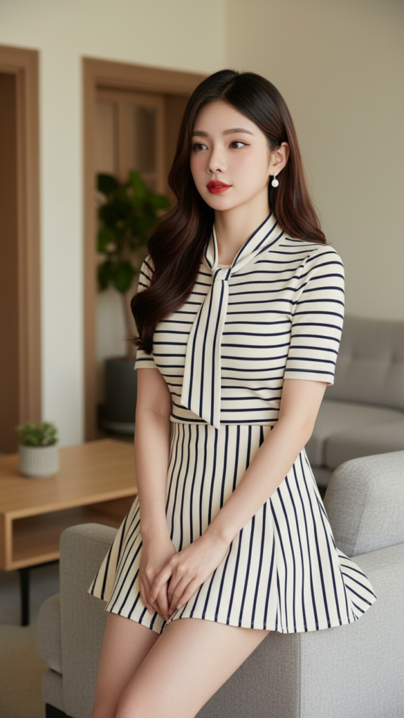 Chân dung thanh lịch của cô gái trẻ trong không gian hiện đại hoàn hảo