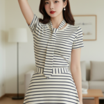 Chân dung thanh lịch của cô gái trẻ trong không gian tối giản và hiện đại