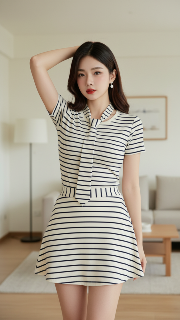 Chân dung thanh lịch của cô gái trẻ trong không gian tối giản và hiện đại