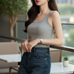 Chân dung hiện đại của cô gái châu Á thanh lịch trong quán cafe sang trọng