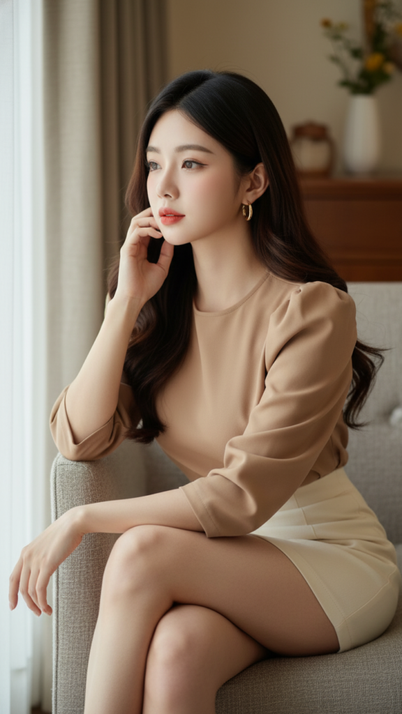 Chân dung thanh lịch của cô gái trẻ trong không gian ấm cúng tại homestay