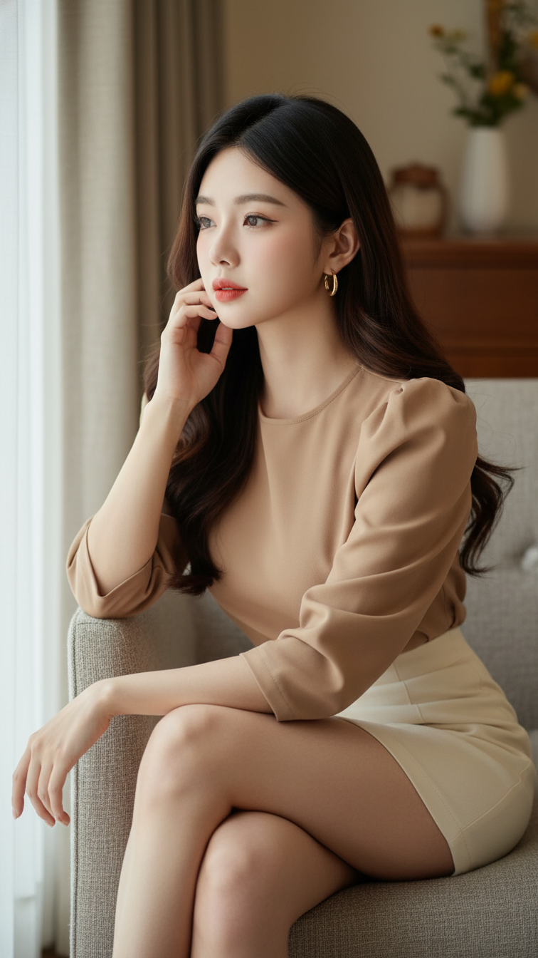 Chân dung thanh lịch của cô gái trẻ trong không gian ấm cúng tại homestay