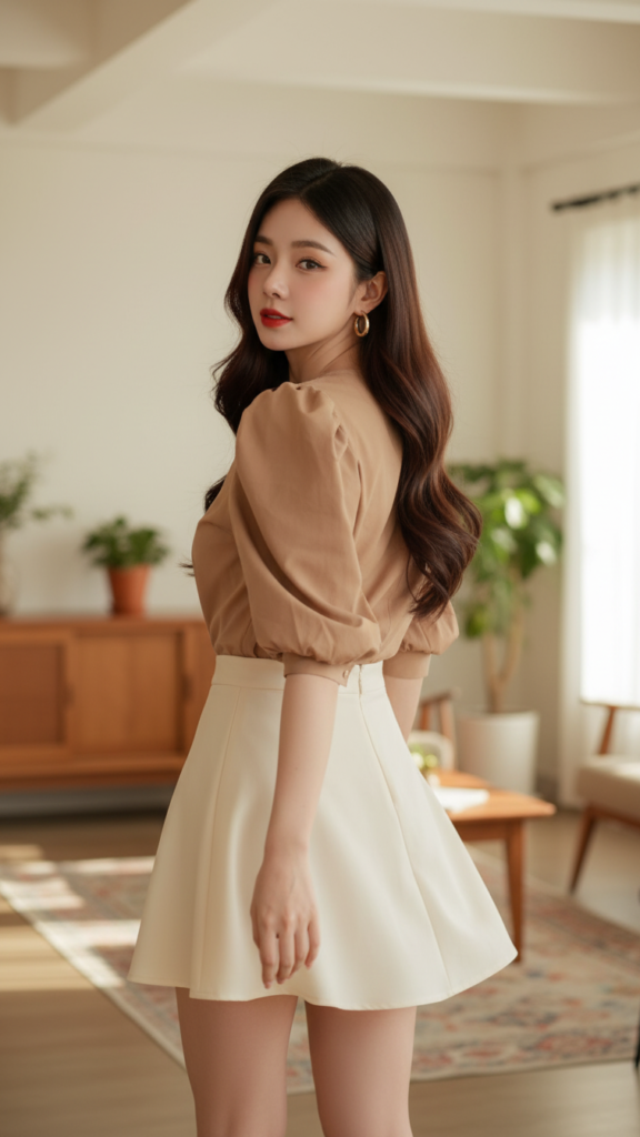 Chân dung quyến rũ của cô gái trẻ trong không gian ấm cúng và tinh tế