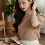 Bức chân dung cô gái trẻ tự tin và thanh lịch trong không gian ấm cúng