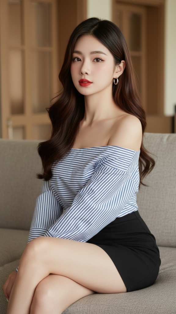 Chân dung cô gái trẻ tự tin và thanh lịch trong không gian hiện đại