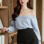 Chân dung thời trang của cô gái trẻ tự tin và thanh lịch trong không gian hiện đại