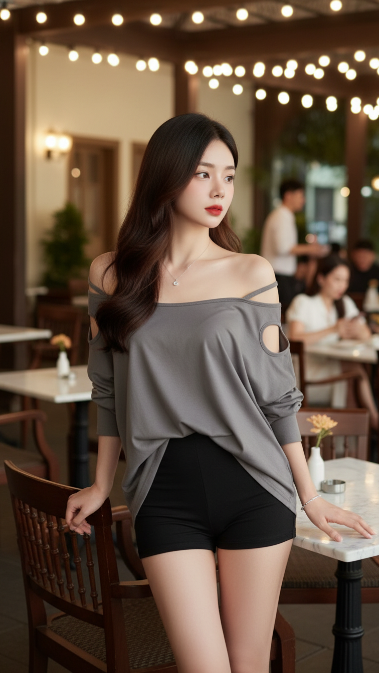 Chân dung thanh lịch của cô gái trẻ giữa không gian cafe sang trọng