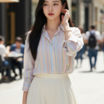 Vẻ đẹp thanh lịch của cô gái trẻ trong phố sang trọng và ánh sáng tự nhiên