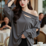 Chân dung thanh lịch của cô gái trẻ tại quán cafe sang trọng