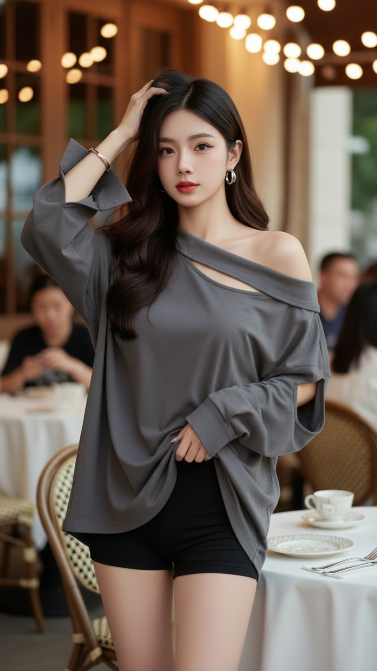 Chân dung thanh lịch của cô gái trẻ tại quán cafe sang trọng