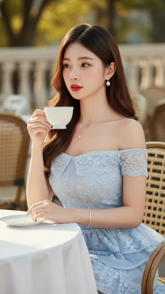 Chân dung cô gái trẻ đầy cuốn hút tại quán cà phê sang trọng