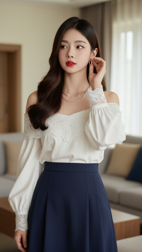 Chân dung cô gái trẻ thanh lịch trong không gian ấm cúng và thời trang hiện đại