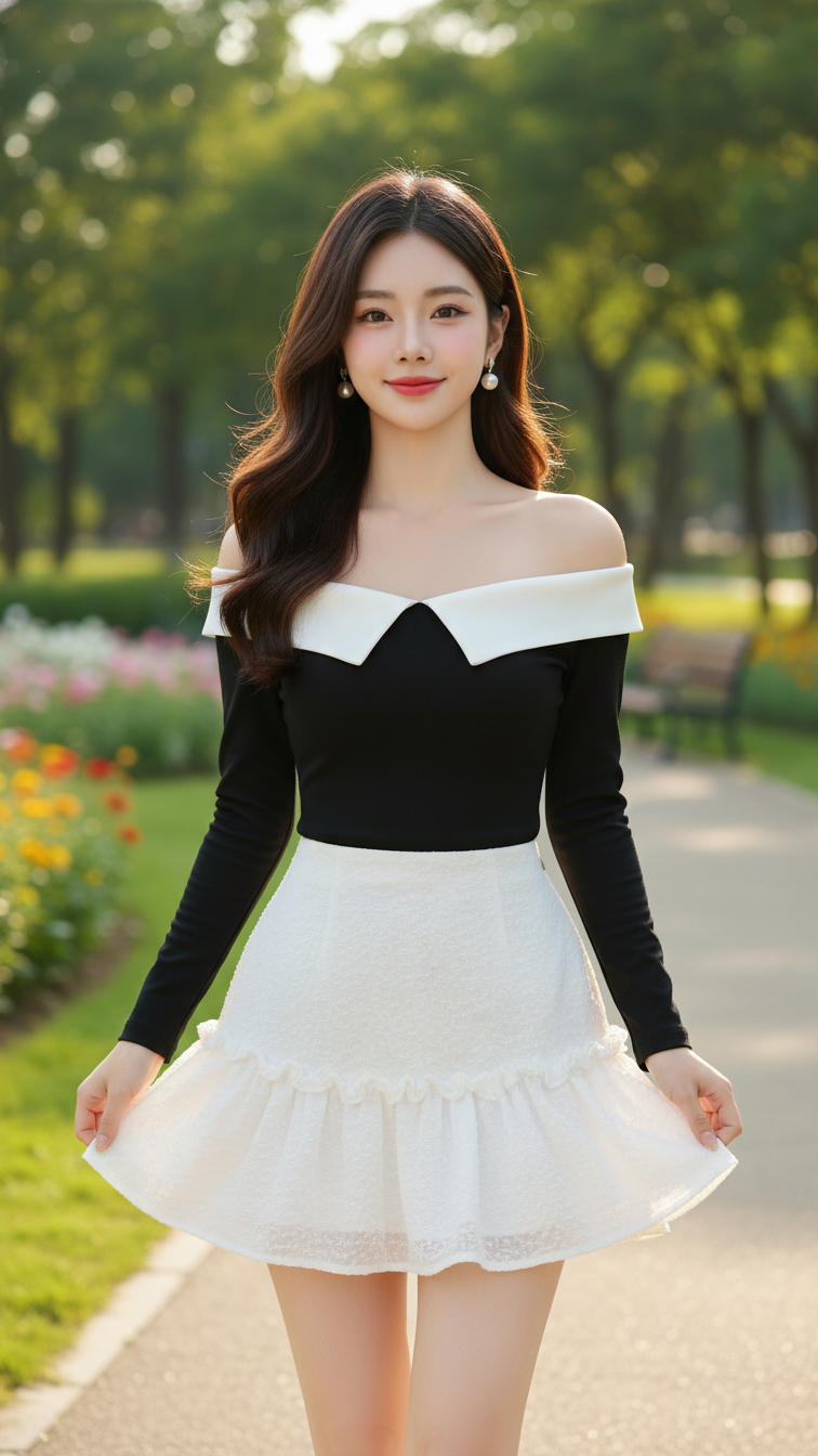 Tạo chân dung thực tế của cô gái trẻ thanh lịch trong công viên mùa hè