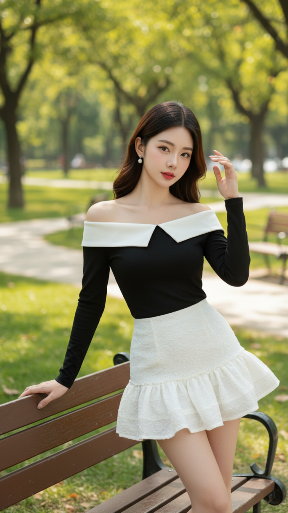 Chân dung trẻ trung và phong cách của cô gái Á Đông trong công viên nắng ấm