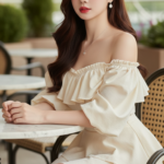 Chân dung thanh lịch của cô gái trẻ trong không gian cafe sang trọng