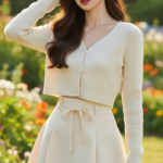 Chân dung thanh lịch của cô gái trẻ trong bối cảnh thiên nhiên rực rỡ