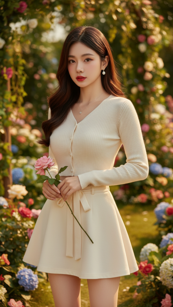 Chân dung thanh lịch của cô gái trẻ giữa thiên nhiên rực rỡ và ánh sáng tự nhiên