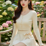 Chân dung thanh lịch của cô gái trẻ trong khu vườn rực rỡ sắc màu