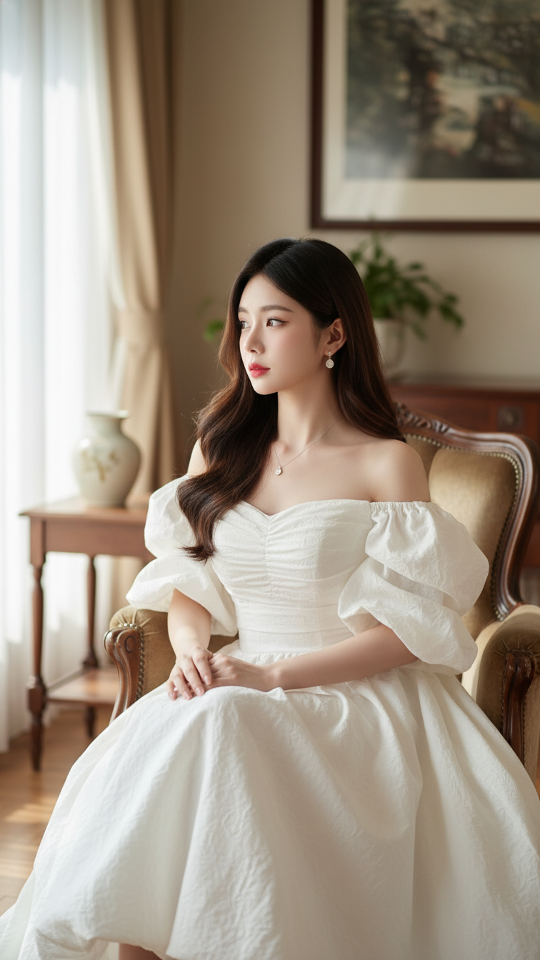 Chân dung chân thực của cô gái trẻ trong không gian nội thất sang trọng