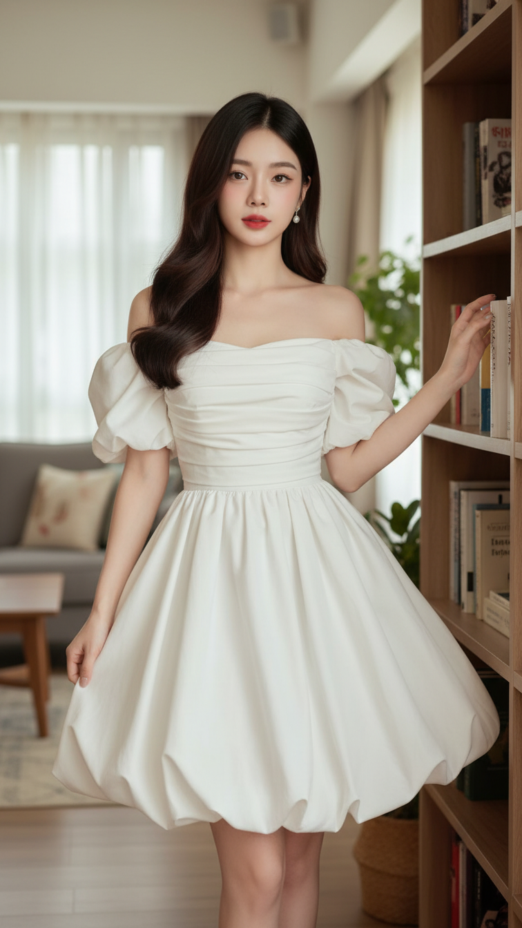 Chân dung thực tế của cô gái trẻ xinh đẹp trong không gian ấm cúng và sang trọng