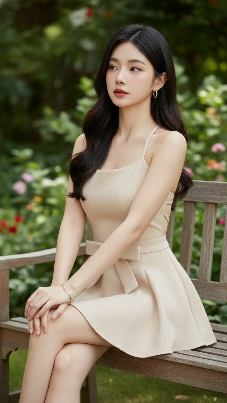 Chân dung thực tế của cô gái Á Đông thanh lịch trong vườn tươi mát