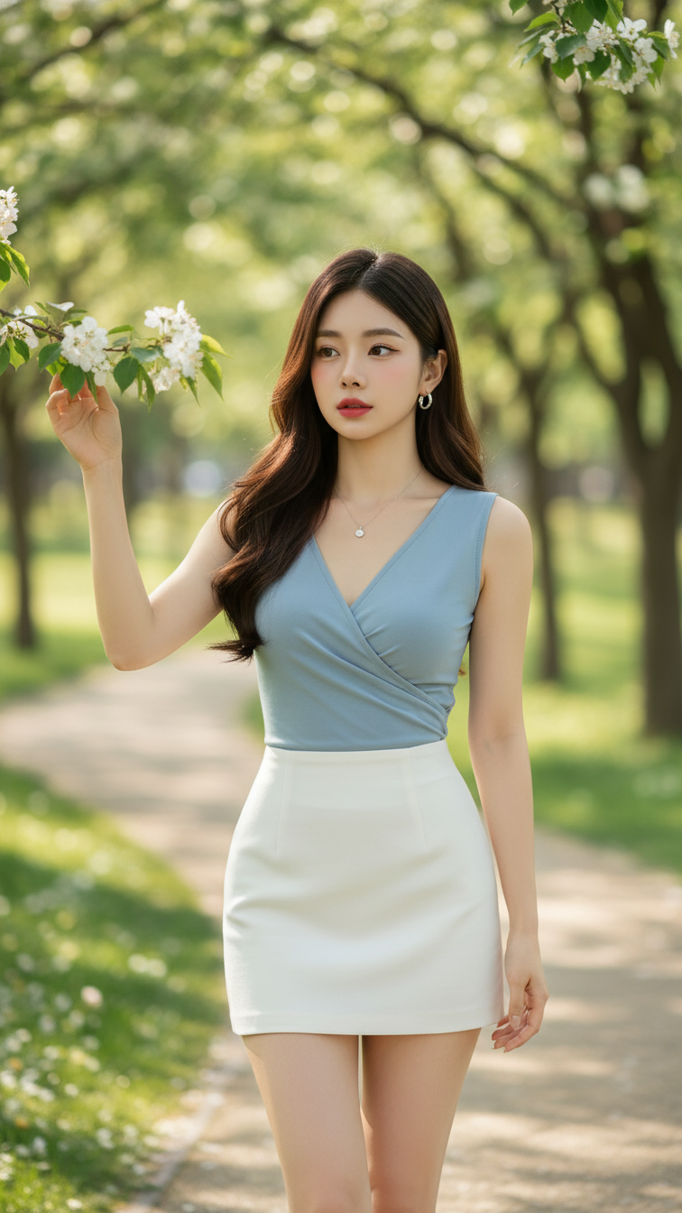 Chân Dung Nữ Thanh Niên Tự Tin Và Thanh Lịch Trong Công Viên Xanh Tươi