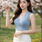 Chân dung cô gái trẻ xinh đẹp giữa mùa xuân rực rỡ và tự nhiên