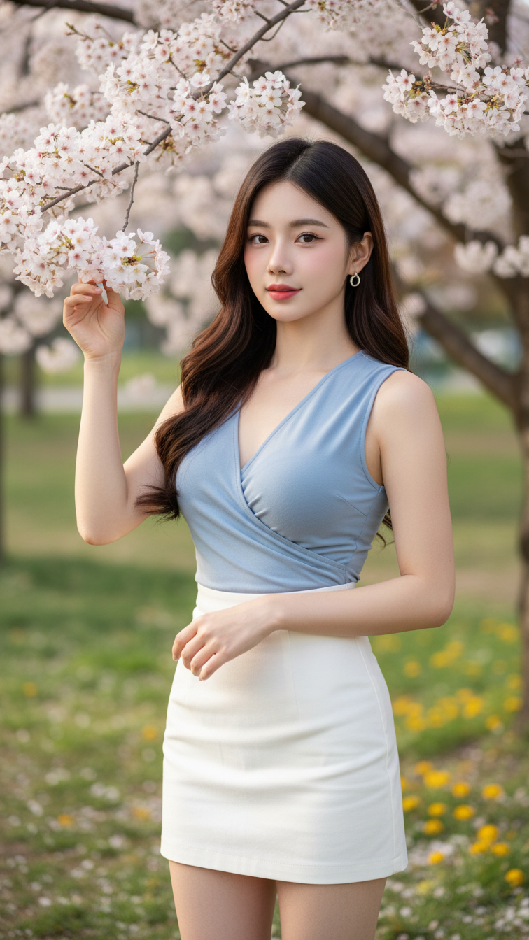 Chân dung cô gái trẻ xinh đẹp giữa mùa xuân rực rỡ và tự nhiên