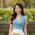 Chân dung tự nhiên của cô gái trẻ tự tin và thanh lịch giữa thiên nhiên xanh tươi