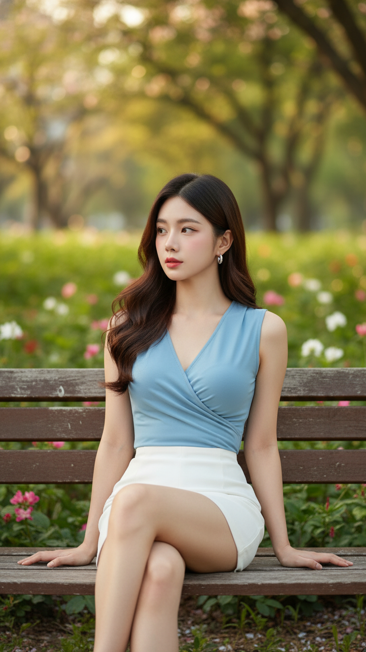 Chân dung tự nhiên của cô gái trẻ tự tin và thanh lịch giữa thiên nhiên xanh tươi