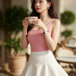 Chân dung cô gái trẻ thanh lịch tại quán cà phê sang trọng