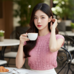 Chân dung một cô gái trẻ quyến rũ giữa không gian cafe sang trọng