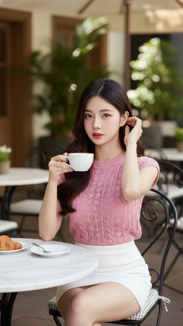 Chân dung một cô gái trẻ quyến rũ giữa không gian cafe sang trọng